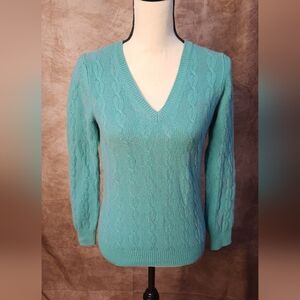 ETRO Milano 100% Cashmere Cable Knit Sweater – Teal V-Neck – Size 44